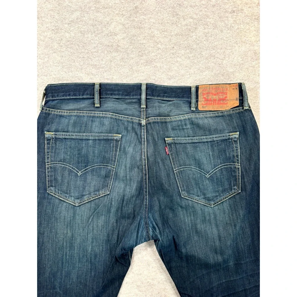 Vintage Levi's 501 Jeans Men 38x34 Dark Blue Denim Faded Straight Leg Button Fly